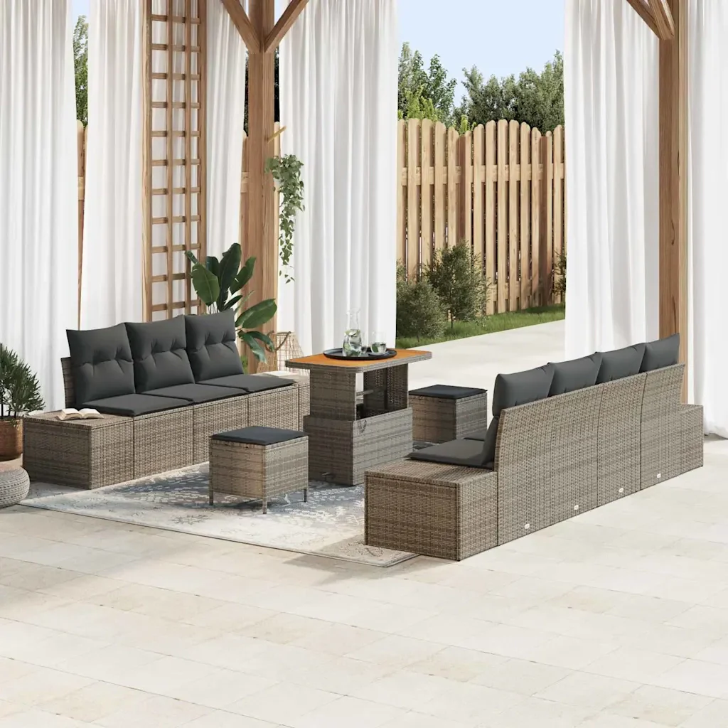 Set Divano da Giardino con cuscino 10 pcs Grigio polyrattan 3362753