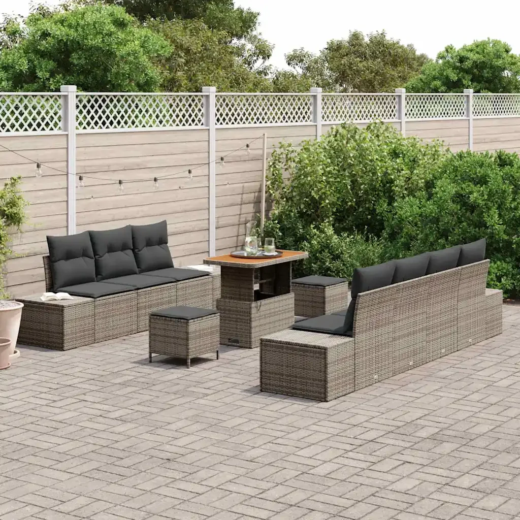 Set Divano da Giardino con cuscino 10 pcs Grigio polyrattan 3362753 - Image 3