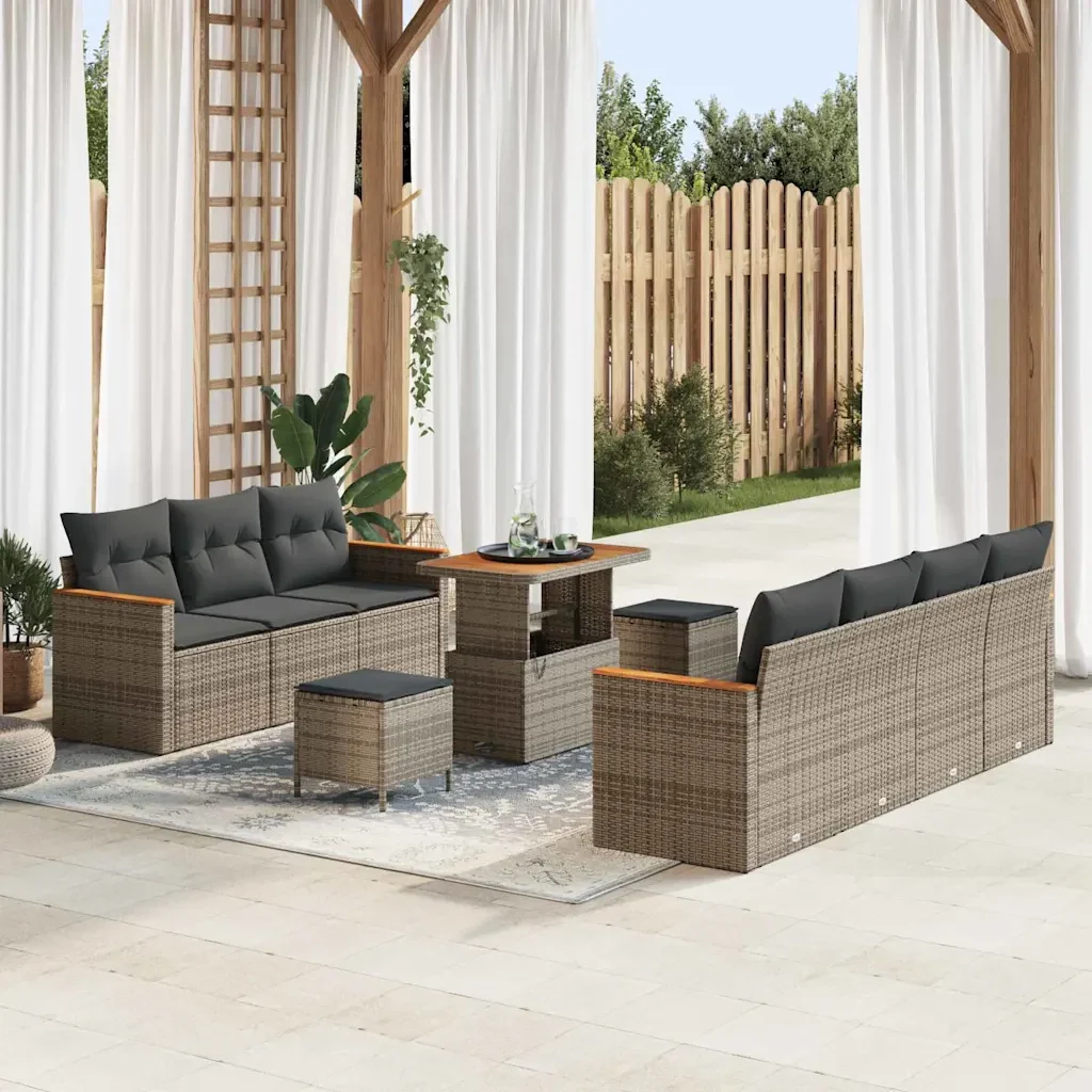 Set Divano da Giardino con cuscino 14 pcs Grigio polyrattan 3364963