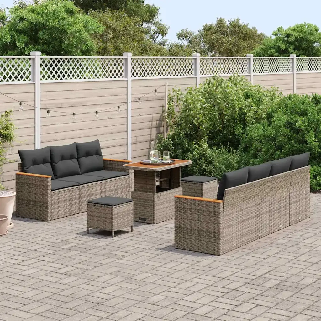 Set Divano da Giardino con cuscino 14 pcs Grigio polyrattan 3364963 - Image 3