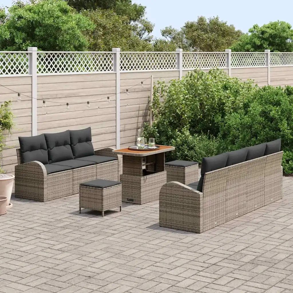 Set Divano da Giardino con cuscino 10 pcs Grigio polyrattan 3362363 - Image 3