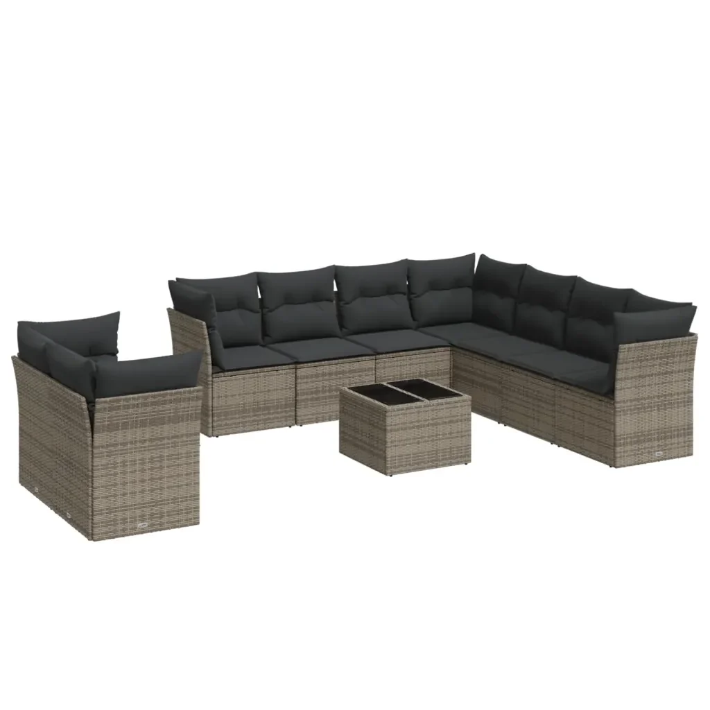 Set Divano da Giardino 10 pz con Cuscini Grigio in Polyrattan 3217850 - Image 2