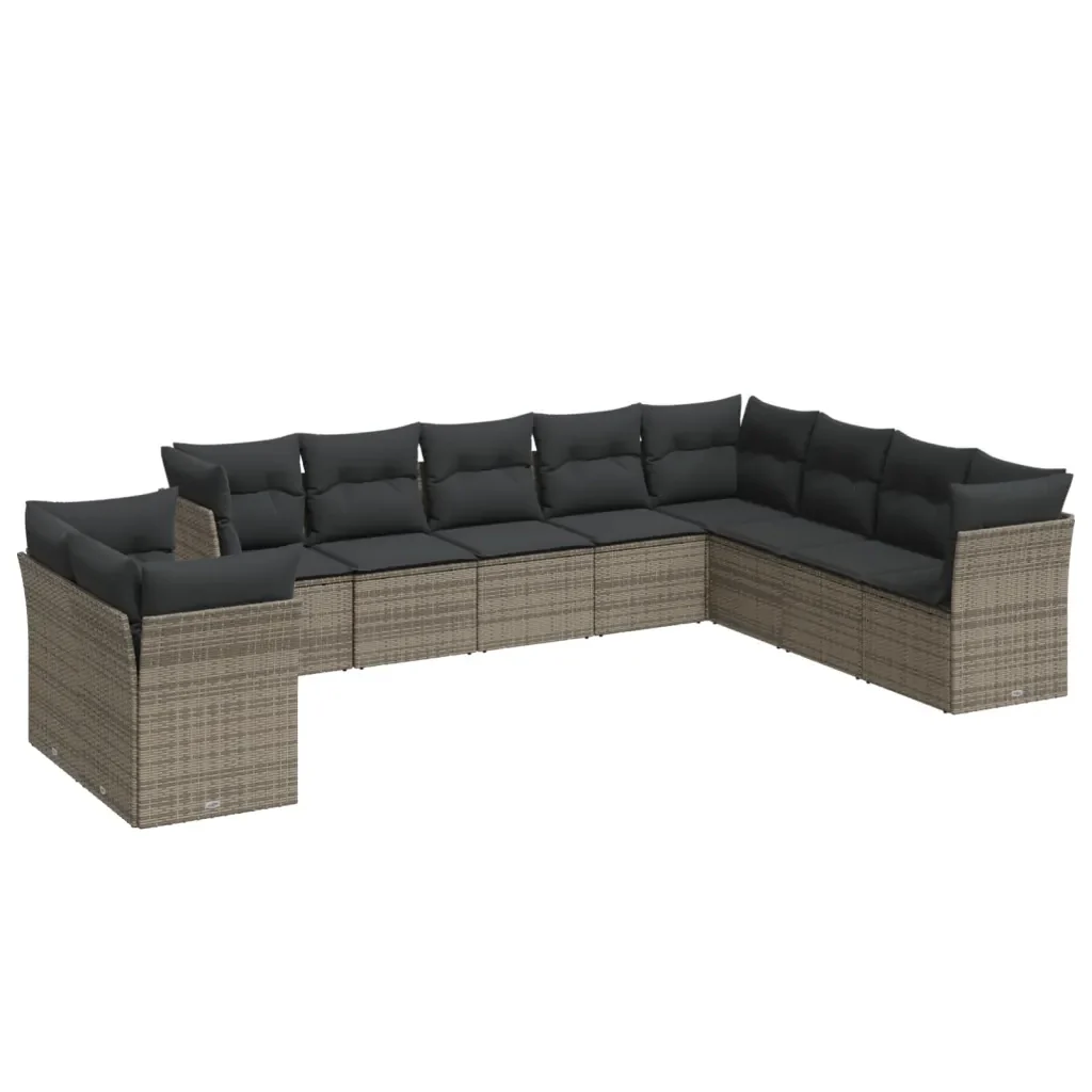 Set Divano da Giardino 10 pz con Cuscini Grigio in Polyrattan 3217860 - Image 2