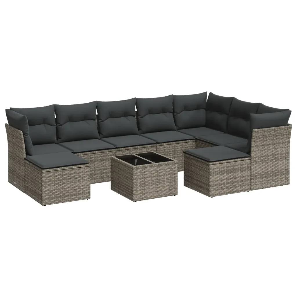 Set Divano da Giardino 10 pz con Cuscini Grigio in Polyrattan 3218580 - Image 2