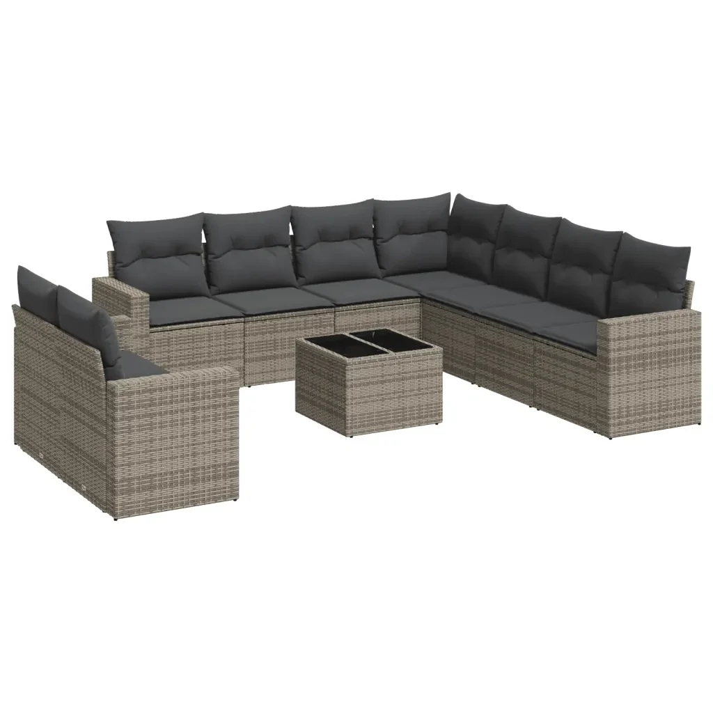 Set Divano da Giardino 10 pz con Cuscini Grigio in Polyrattan 3219150 - Image 2