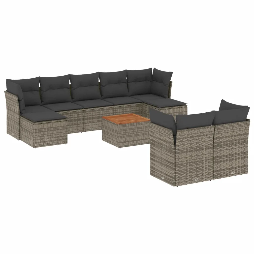 Set Divano da Giardino 10 pz con Cuscini Grigio in Polyrattan 3223876 - Image 2