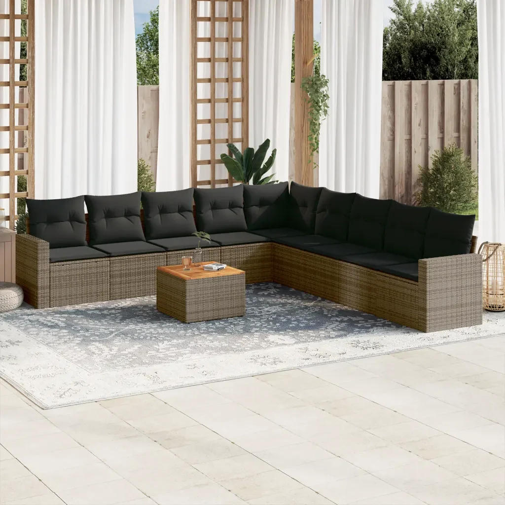 Set Divano da Giardino 10 pz con Cuscini Grigio in Polyrattan 3224170