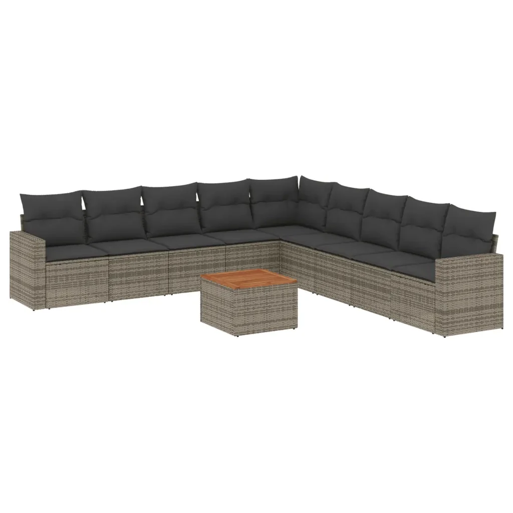 Set Divano da Giardino 10 pz con Cuscini Grigio in Polyrattan 3224170 - Image 2