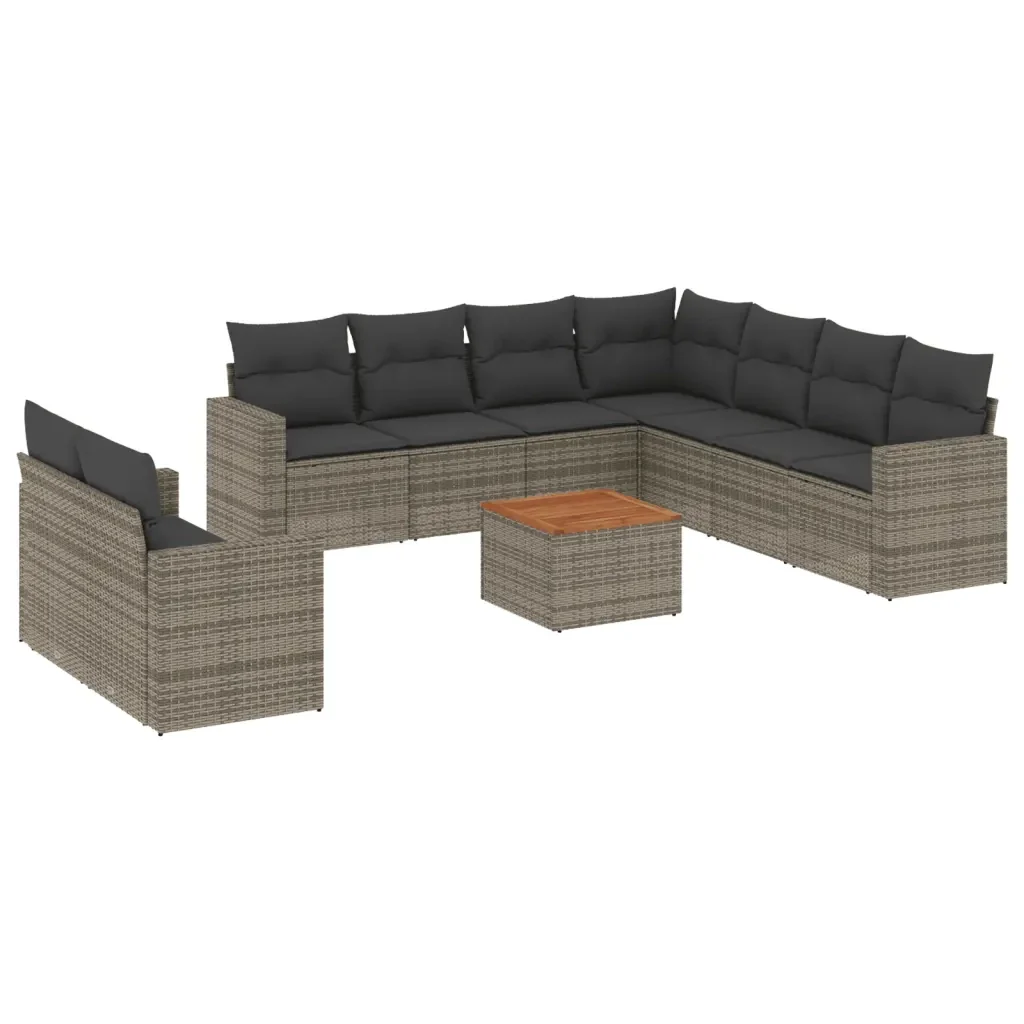 Set Divano da Giardino 10 pz con Cuscini Grigio in Polyrattan 3224191 - Image 2