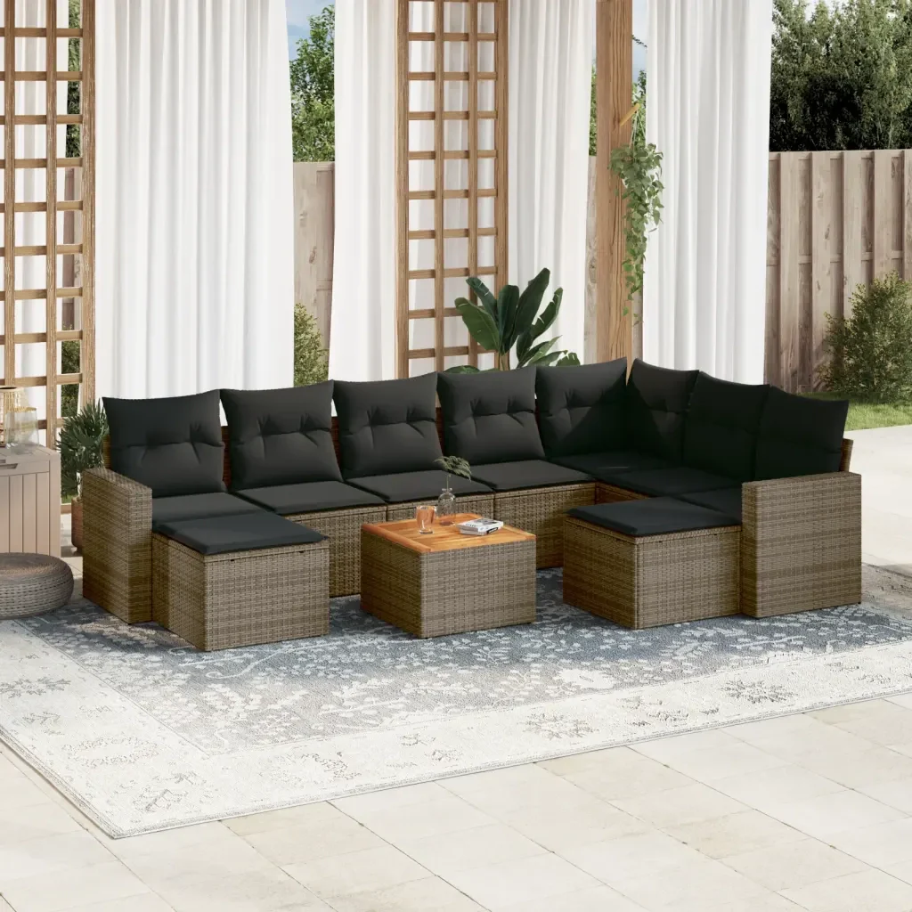 Set Divano da Giardino 10 pz con Cuscini Grigio in Polyrattan 3224408