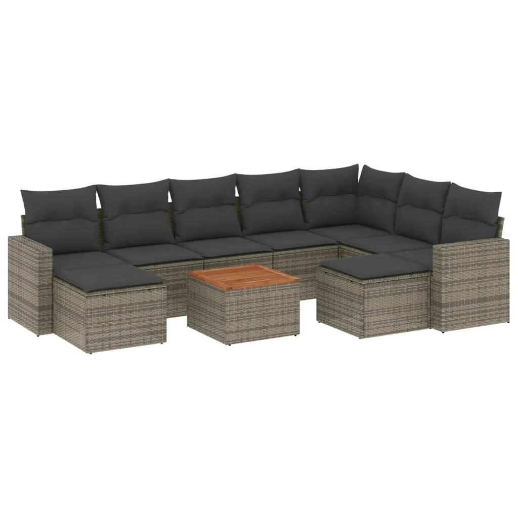 Set Divano da Giardino 10 pz con Cuscini Grigio in Polyrattan 3224408 - Image 2