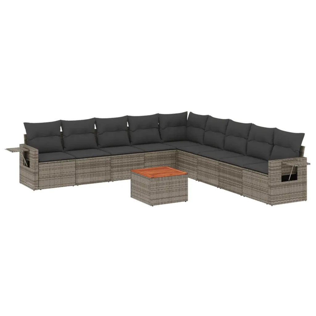 Set Divano da Giardino 10 pz con Cuscini Grigio in Polyrattan 3224611 - Image 2
