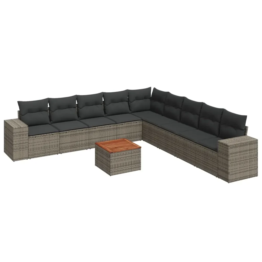 Set Divano da Giardino 10 pz con Cuscini Grigio in Polyrattan 3225493 - Image 2