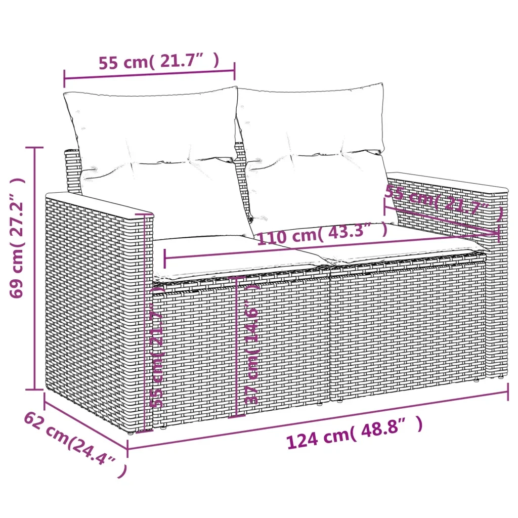 Set Divano da Giardino 10 pz con Cuscini Grigio in Polyrattan 3226067 - Image 9