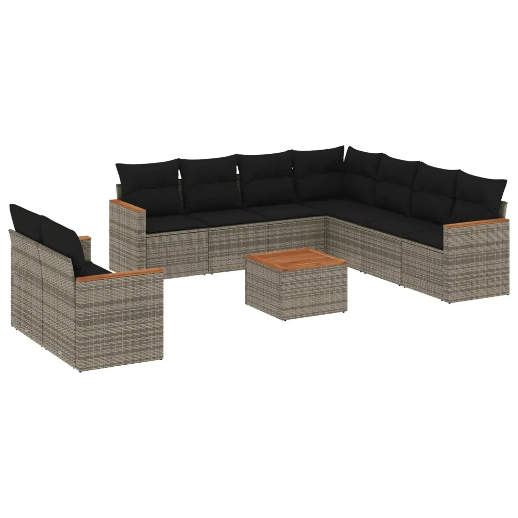Set Divano da Giardino 10 pz con Cuscini Grigio in Polyrattan 3226109 - Image 2
