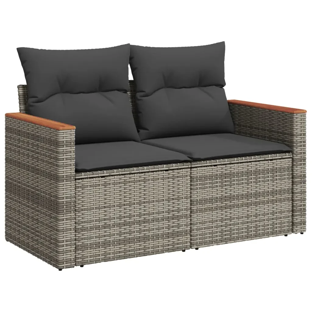 Set Divano da Giardino 10 pz con Cuscini Grigio in Polyrattan 3226550 - Image 7