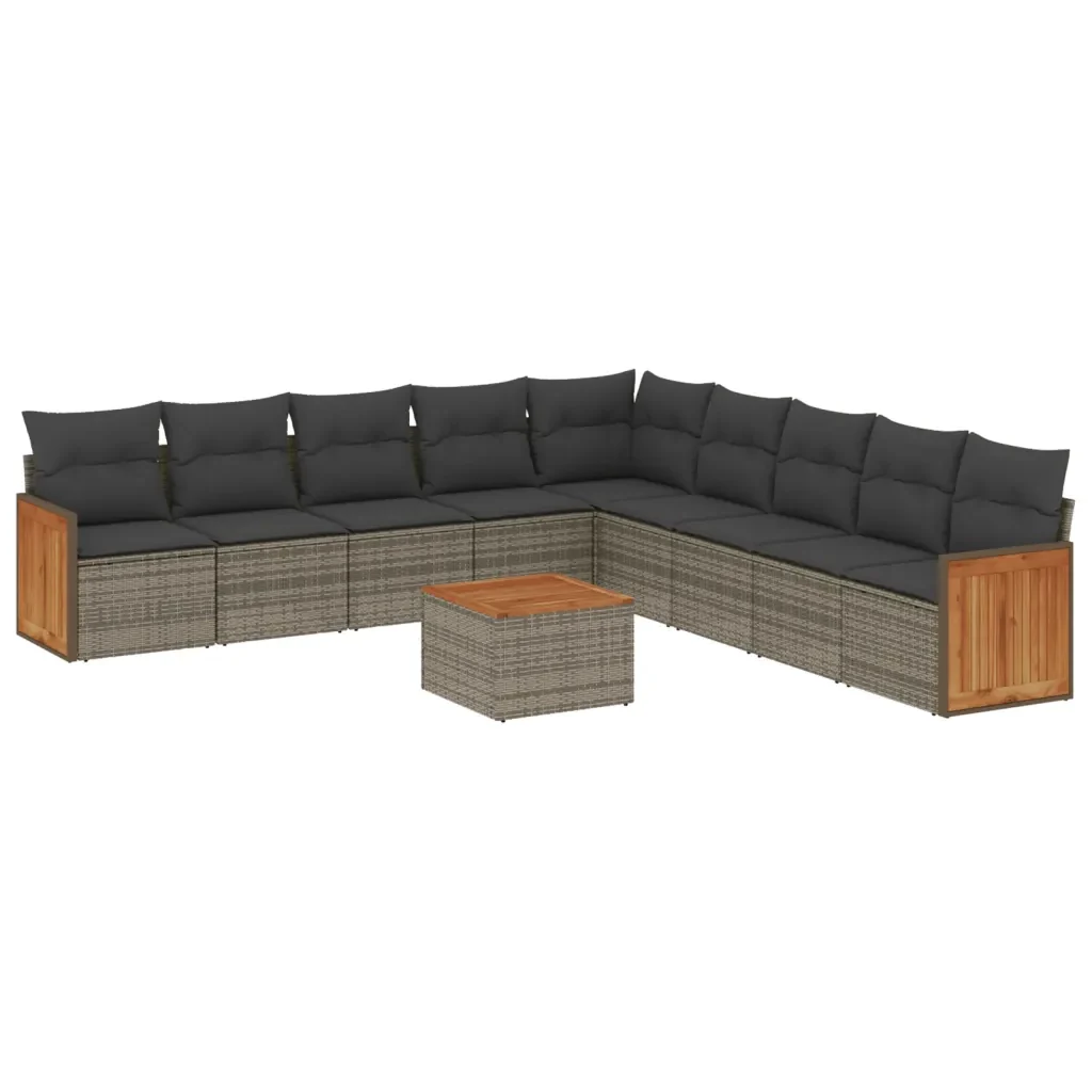 Set Divano da Giardino 10 pz con Cuscini Grigio in Polyrattan 3227747 - Image 2