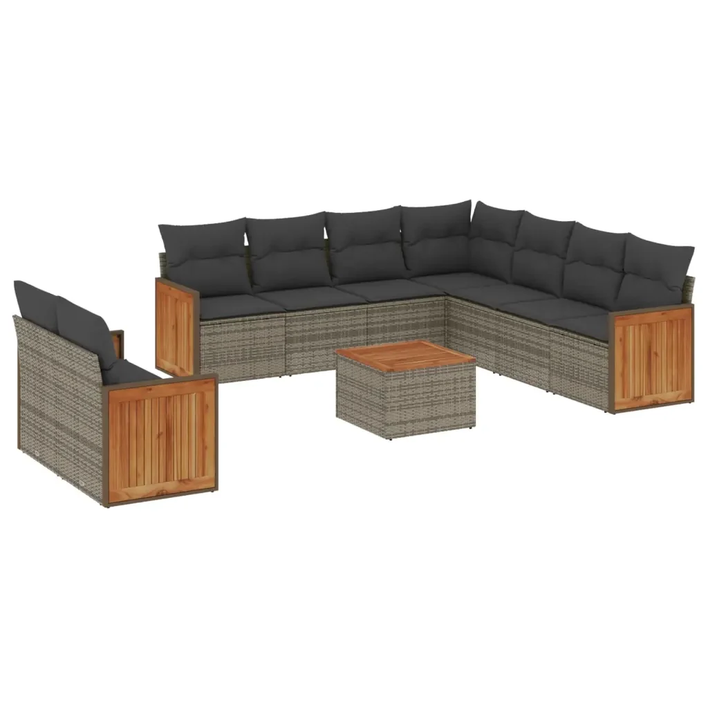 Set Divano da Giardino 10 pz con Cuscini Grigio in Polyrattan 3227789 - Image 2