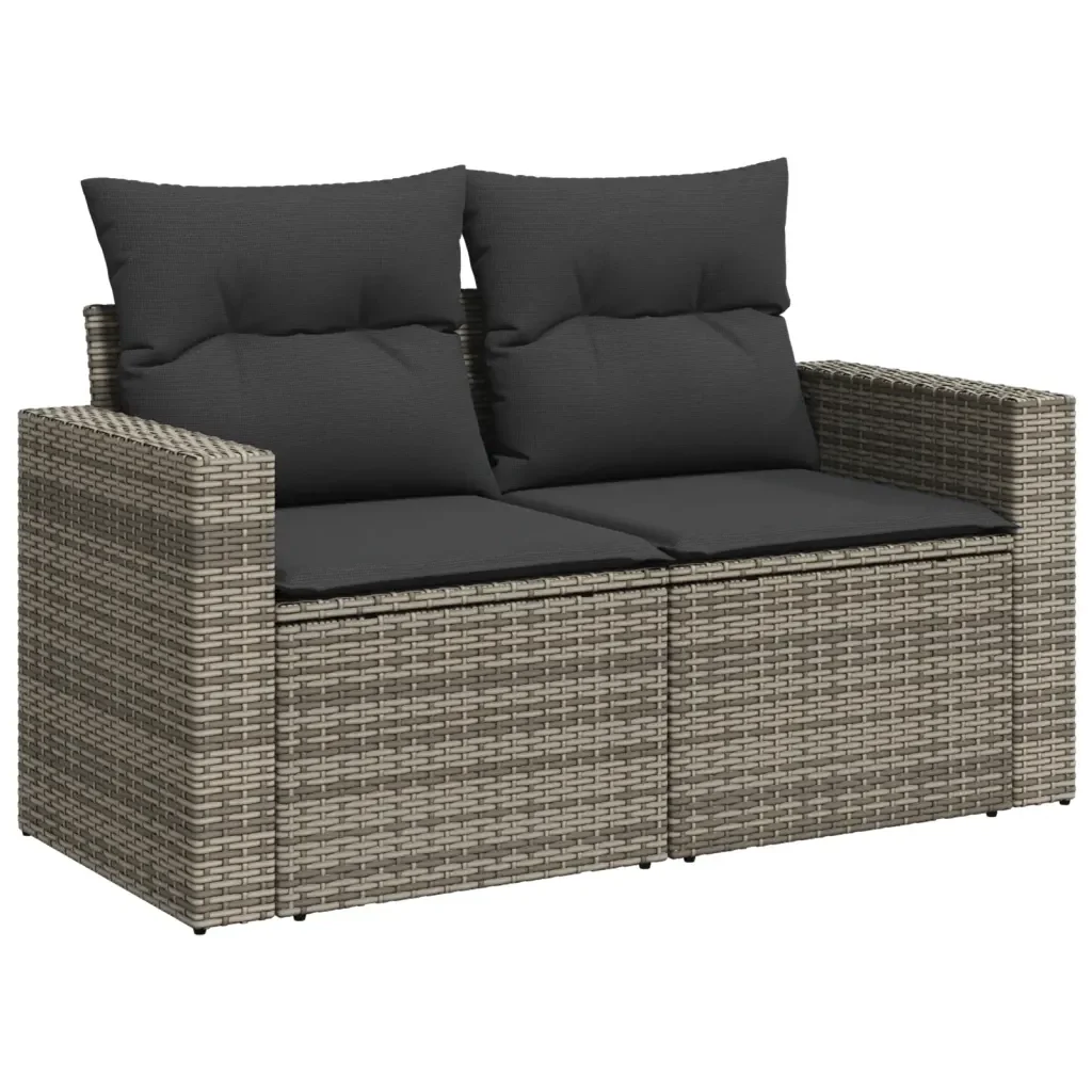 Set Divano da Giardino 10 pz con Cuscini Grigio in Polyrattan 3228900 - Image 3