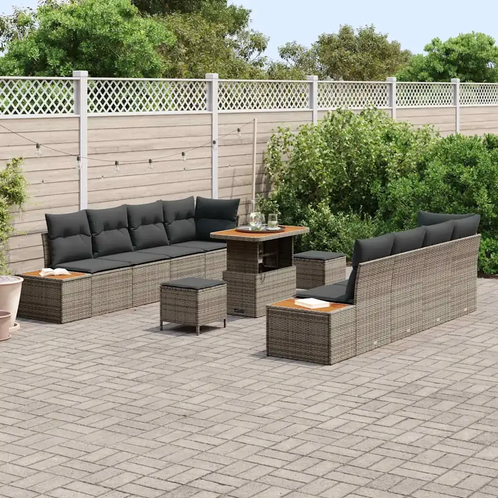 Set Divano da Giardino con cuscino 11 pcs Grigio Poly Rattan 3364843 - Image 3