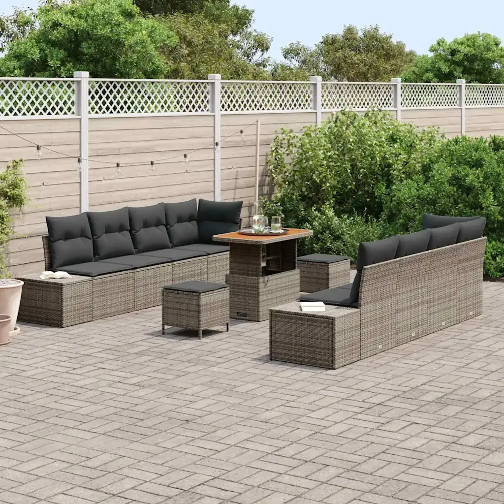 Set Divano da Giardino con cuscino 11 pcs Grigio Poly Rattan 3364713 - Image 3