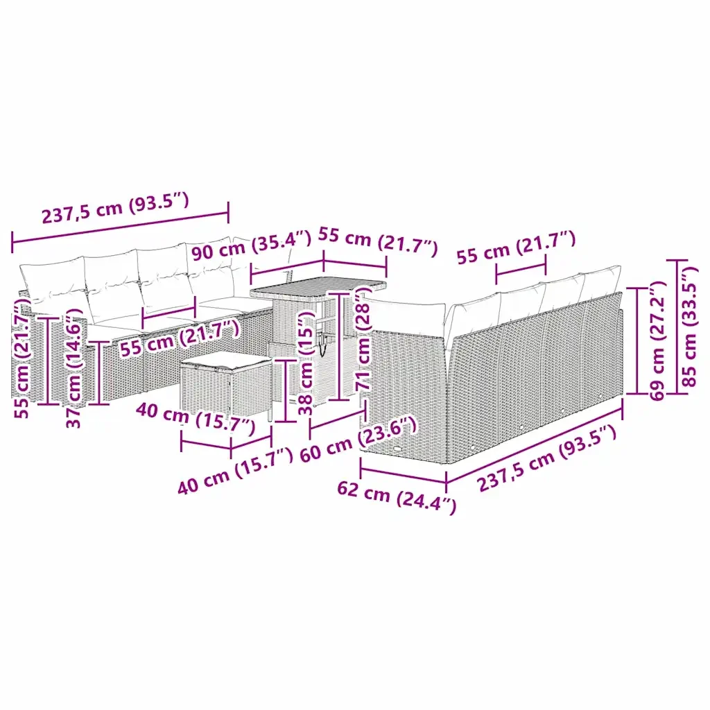 Set Divano da Giardino 11 pcs Grigio polyrattan 3361593 - Image 10