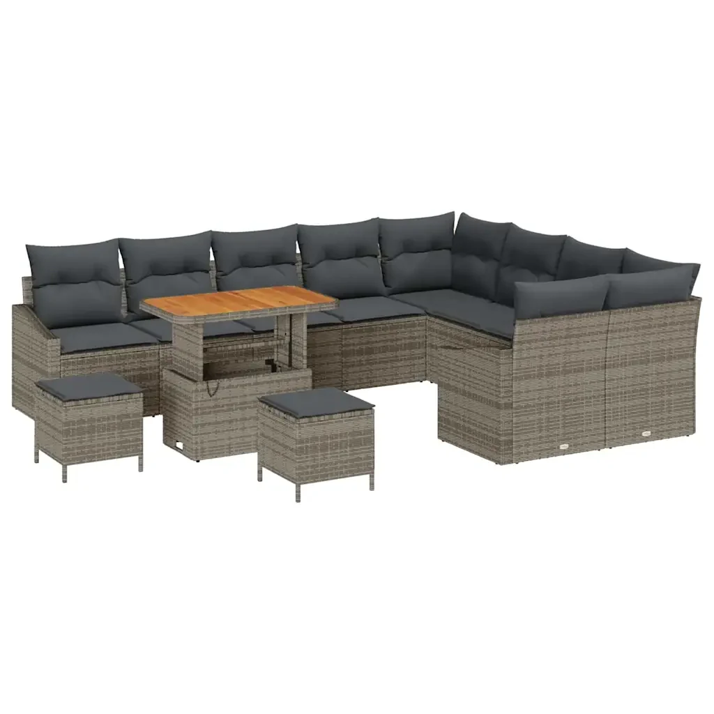Set Divano da Giardino con cuscino 12 pcs Grigio Poly Rattan 3364648 - Image 2