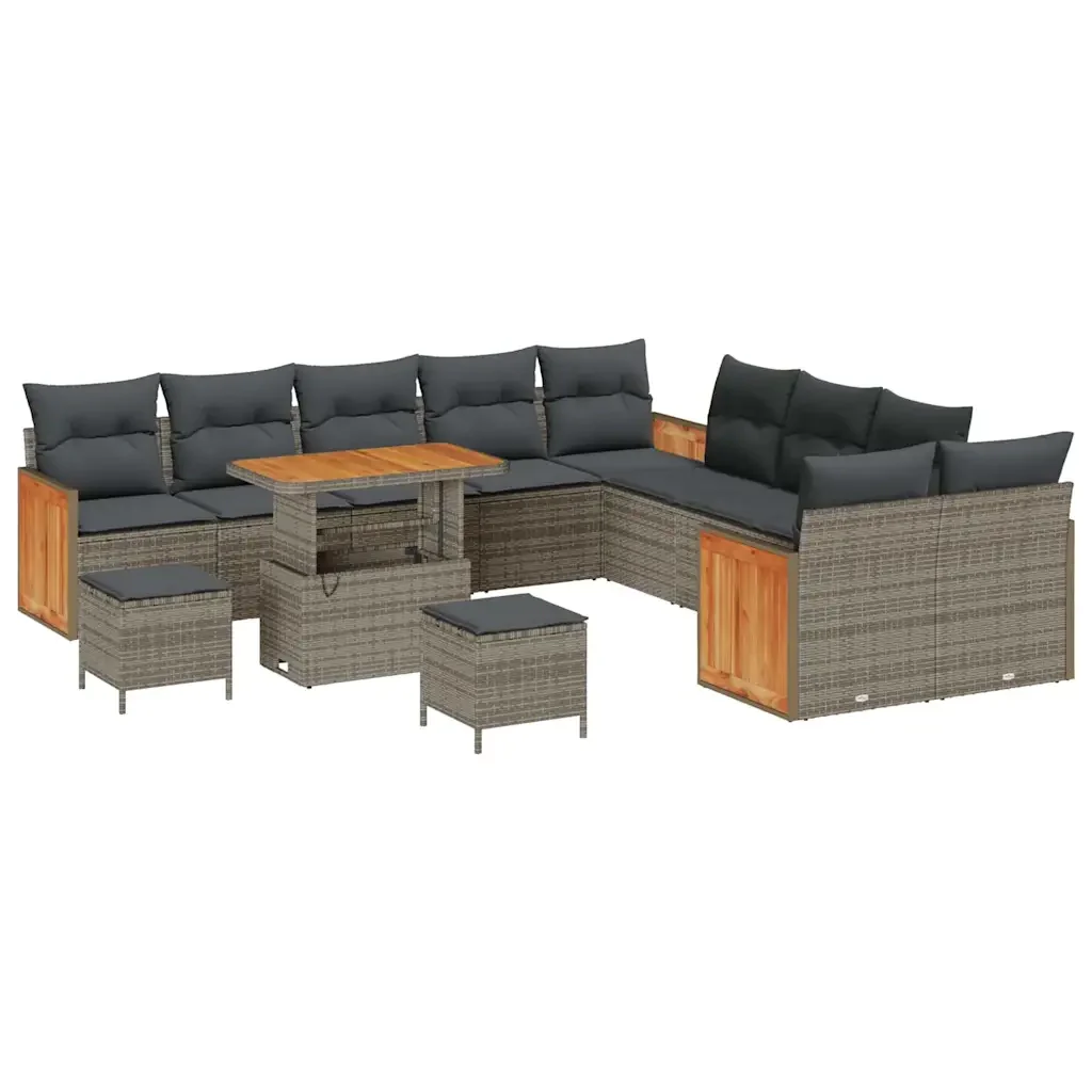 Set Divano da Giardino con cuscino 13 pcs Grigio polyrattan 3365318 - Image 2