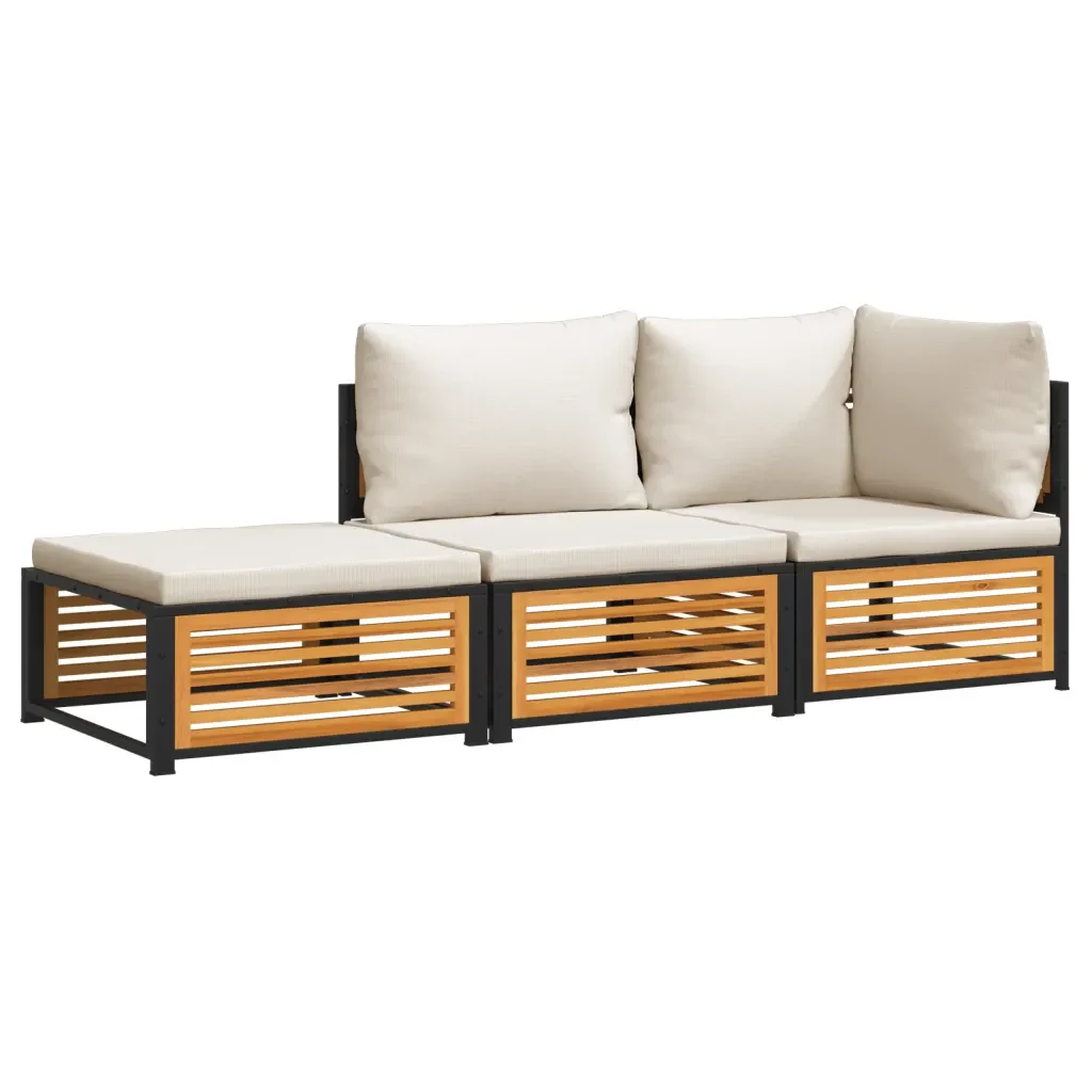Set Divano da Giardino 3pz con Cuscini Legno Massello di Acacia - Image 2