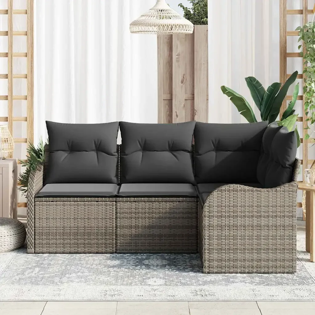 Set Divano da Giardino 4 pcs Grigio polyrattan 3345679 - Image 3