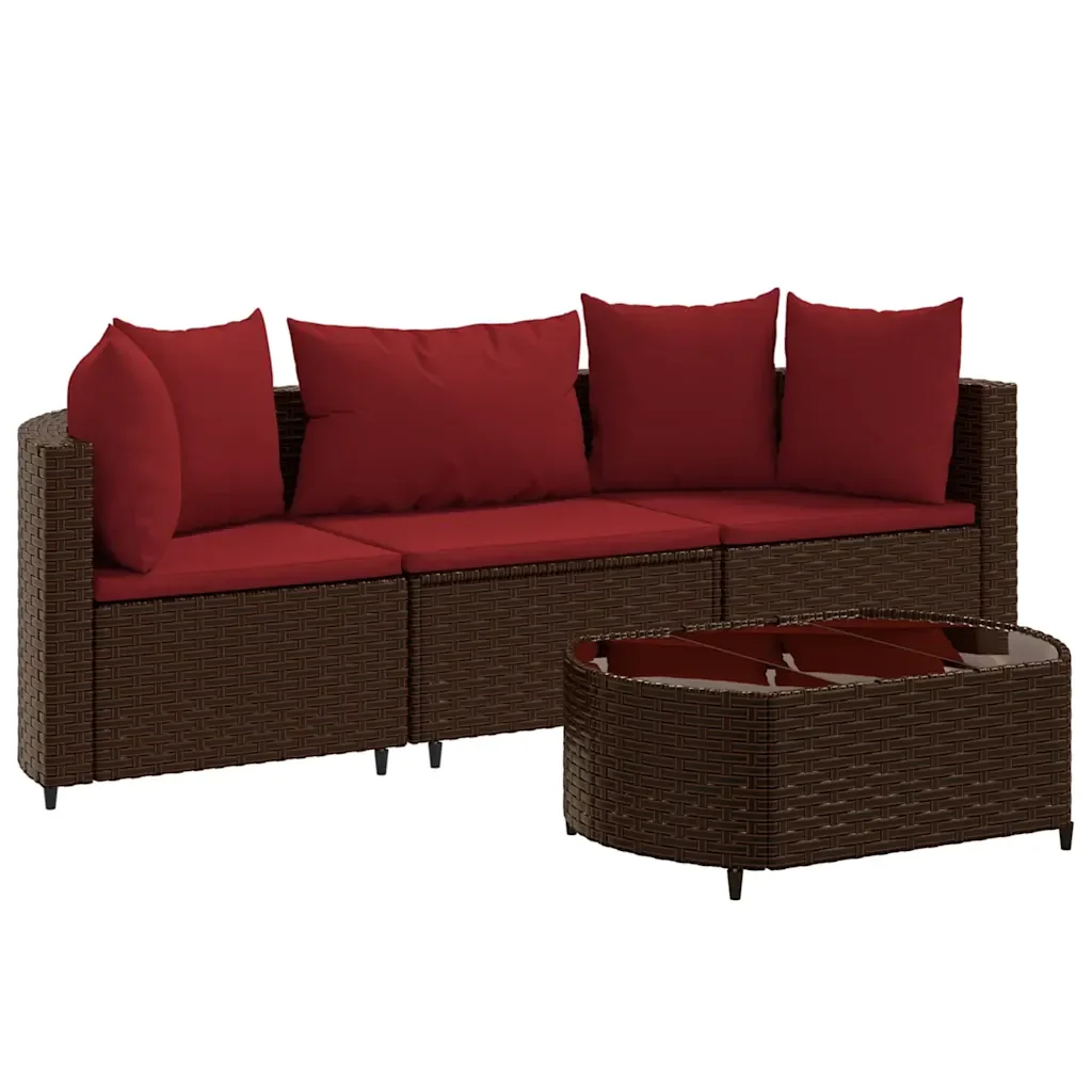 Set Divano da Giardino 4 pz con Cuscini Marrone in Polyrattan 3308365 - Image 2