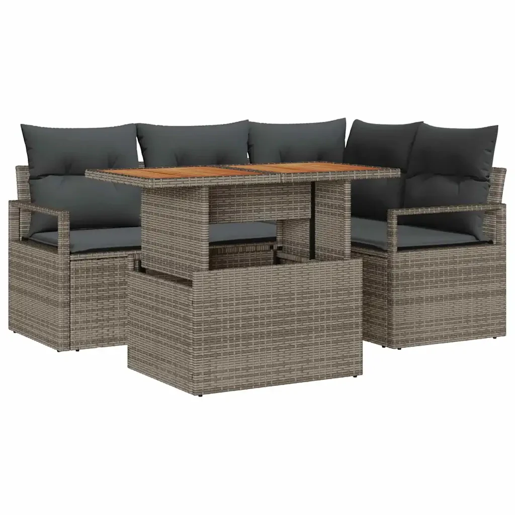 Set da Pranzo per Giardino con cuscino 5 pcs Grigio e Marrone 3349705 - Image 2