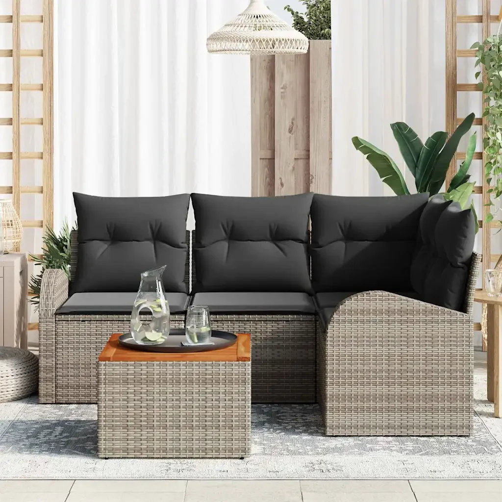 Set Divano da Giardino con cuscino 5 pcs Grigio polyrattan 3347573 - Image 3