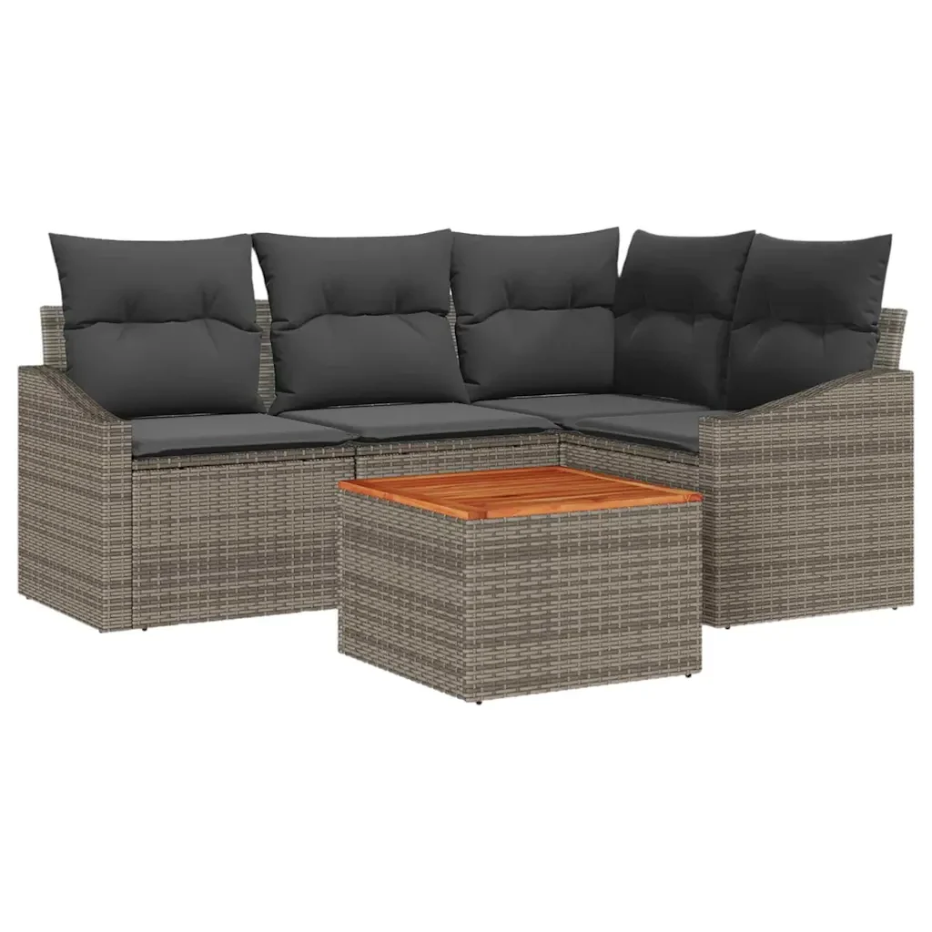 Set Divano da Giardino con cuscino 5 pcs Grigio polyrattan 3347825 - Image 2