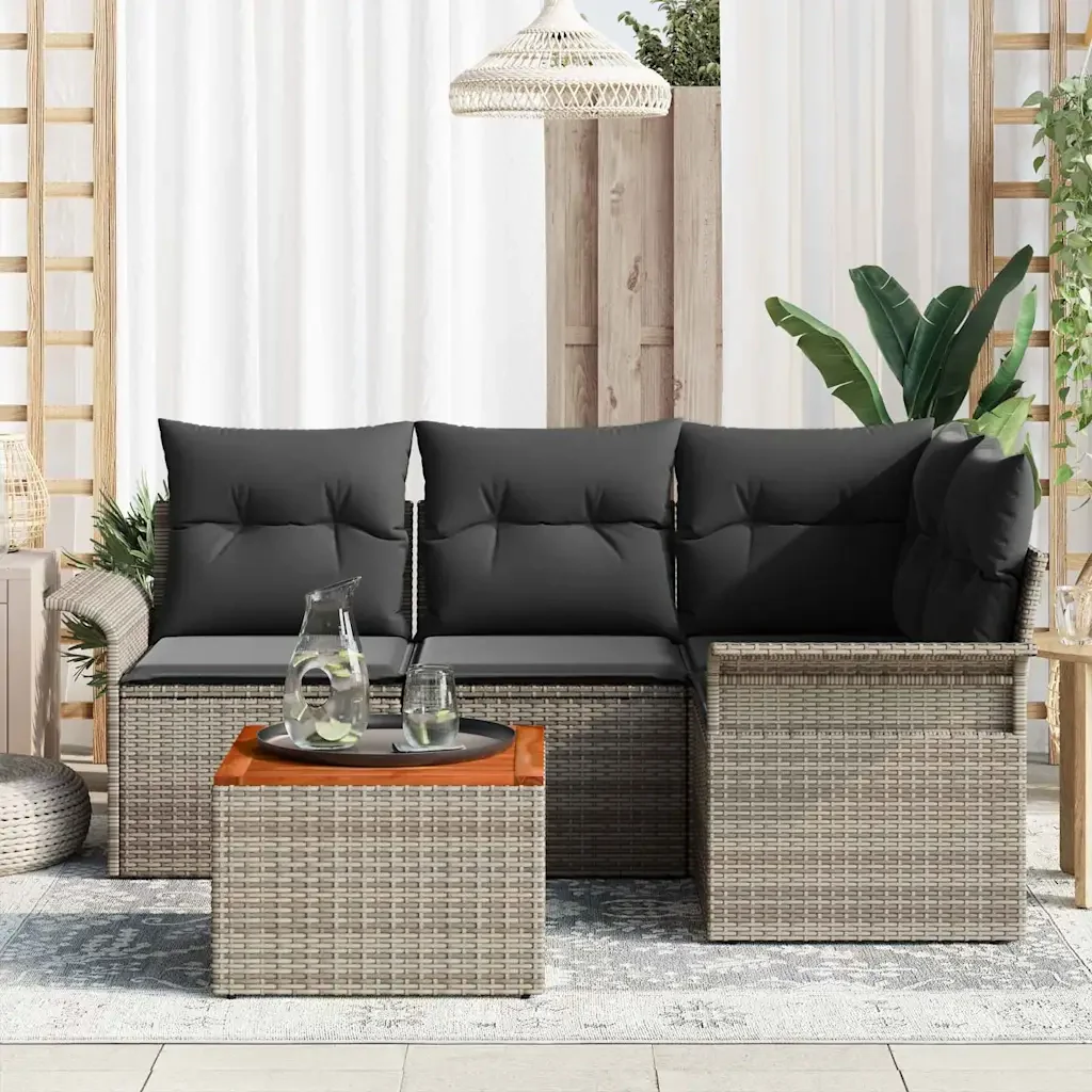 Set Divano da Giardino con cuscino 5 pcs Grigio polyrattan 3347321 - Image 3