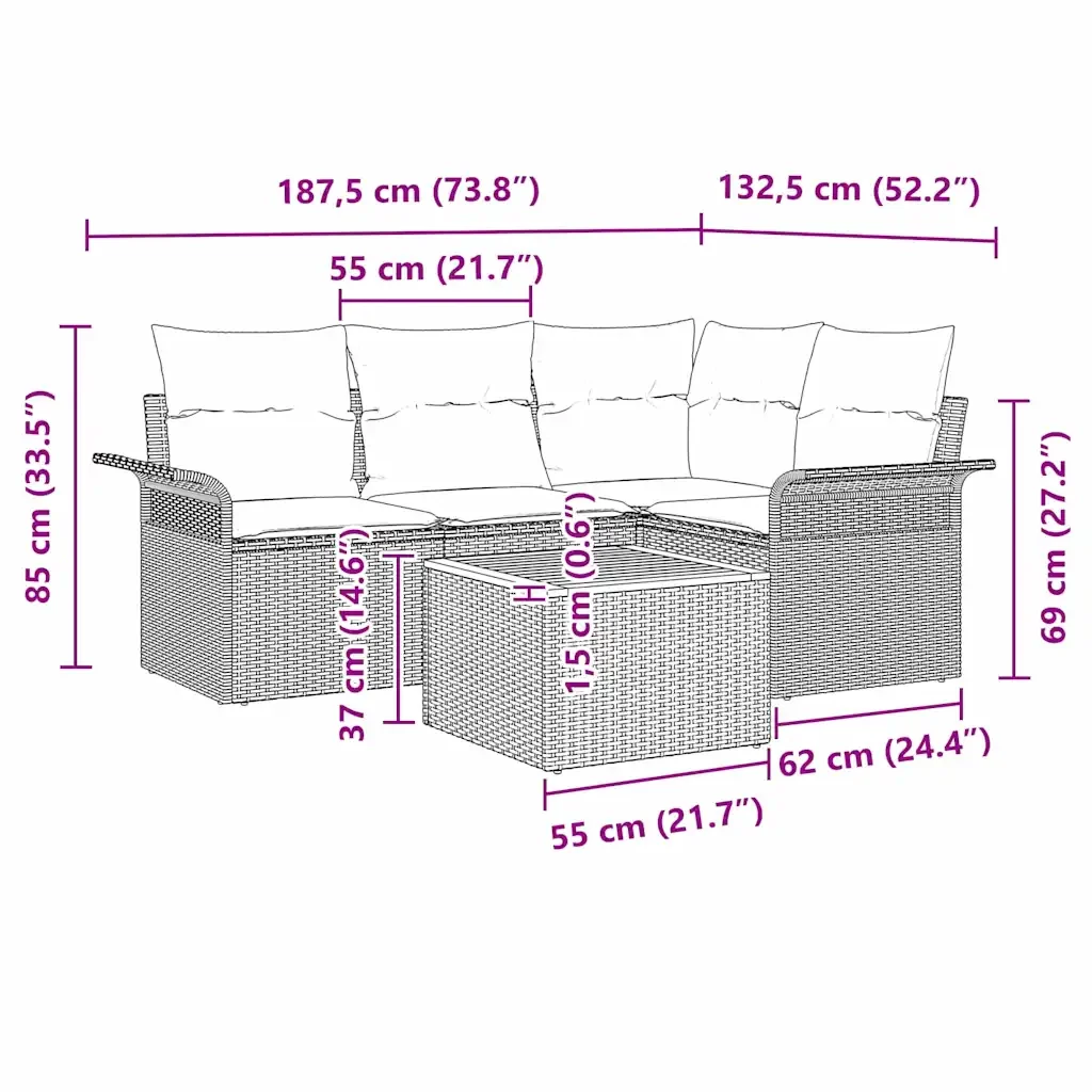 Set Divano da Giardino con cuscino 5 pcs Grigio polyrattan 3347321 - Image 9