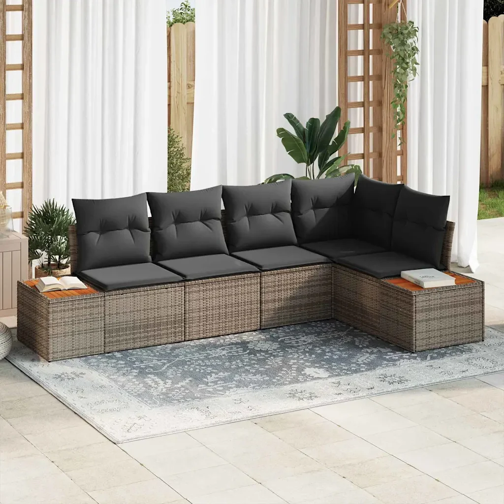 Set Divano da Giardino con cuscino 5 pcs Grigio Poly Rattan 3348085