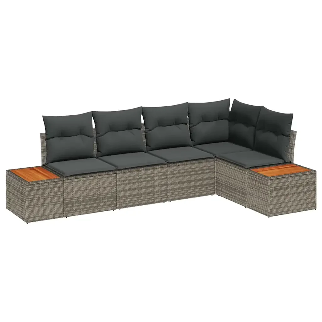 Set Divano da Giardino con cuscino 5 pcs Grigio Poly Rattan 3348085 - Image 2
