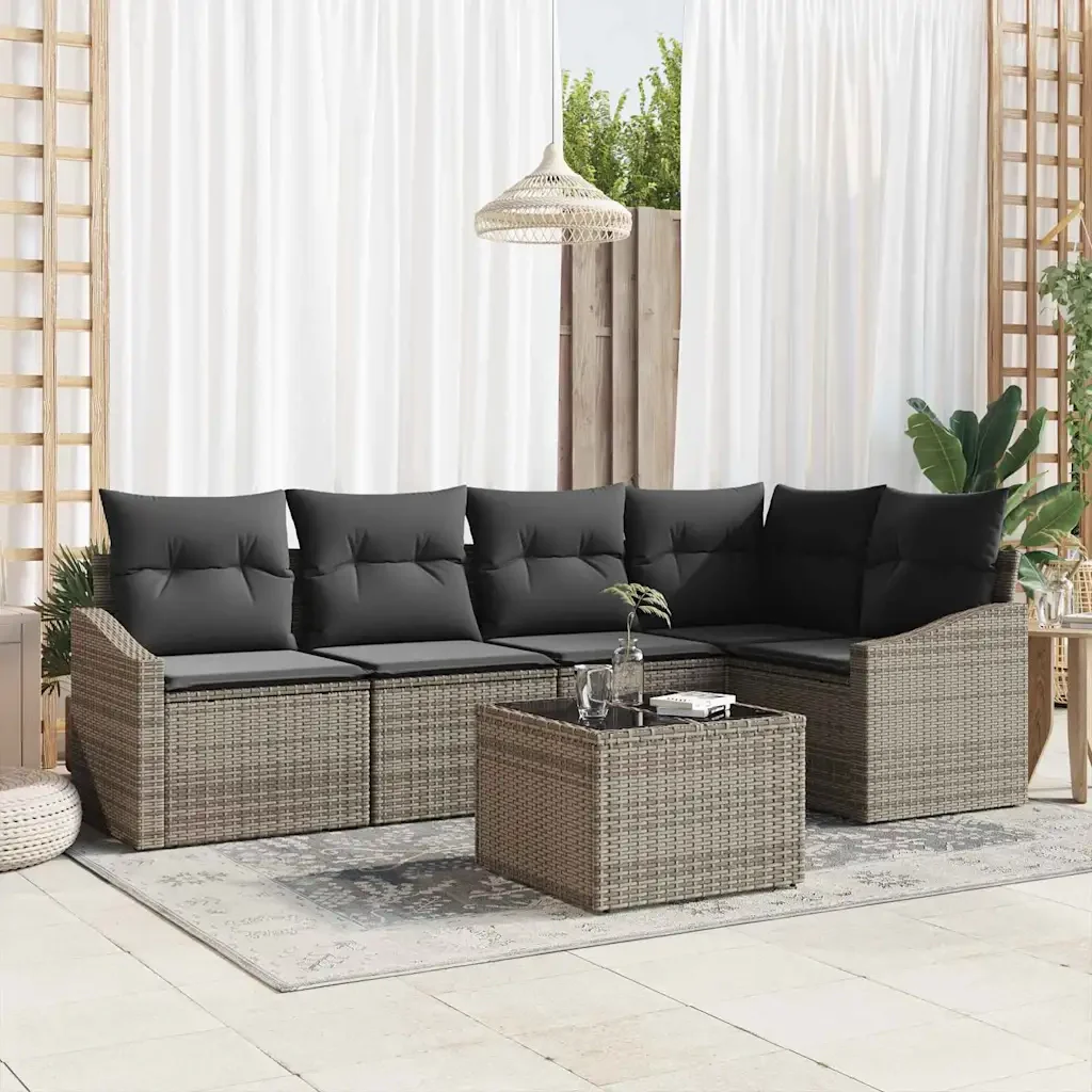Set di divani con cuscino 6 pcs Grigio polyrattan 3346729