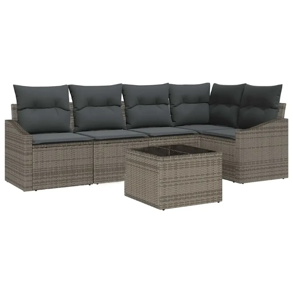 Set di divani con cuscino 6 pcs Grigio polyrattan 3346729 - Image 2