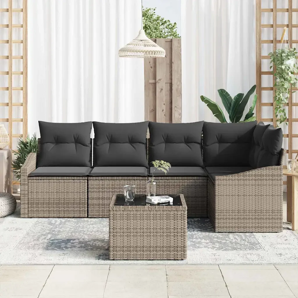 Set di divani con cuscino 6 pcs Grigio polyrattan 3346729 - Image 3
