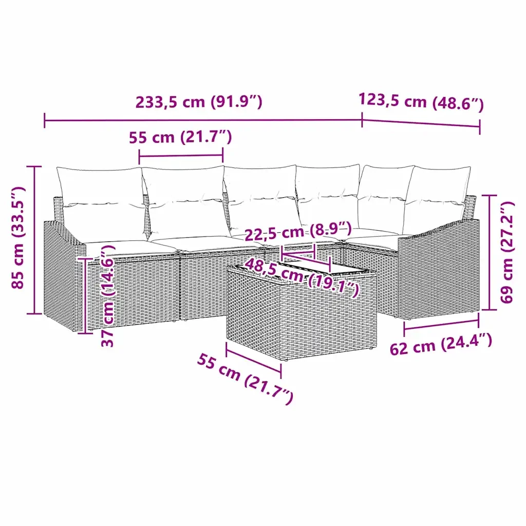 Set di divani con cuscino 6 pcs Grigio polyrattan 3346729 - Image 9
