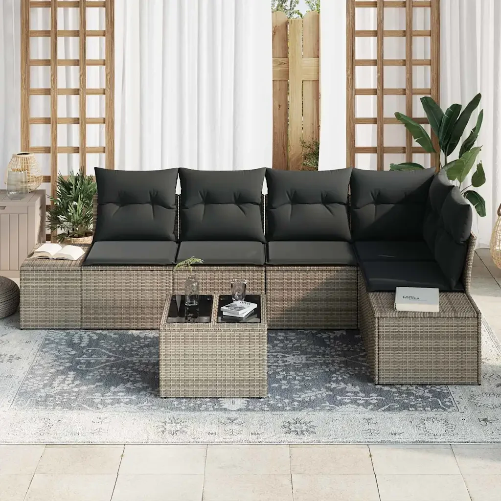 Set Divano da Giardino 6 pcs Grigio polyrattan 3347069 - Image 3