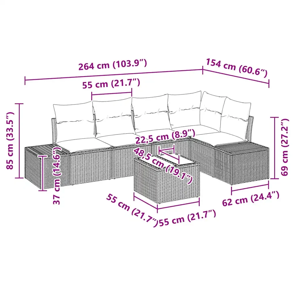 Set Divano da Giardino 6 pcs Grigio polyrattan 3347069 - Image 9
