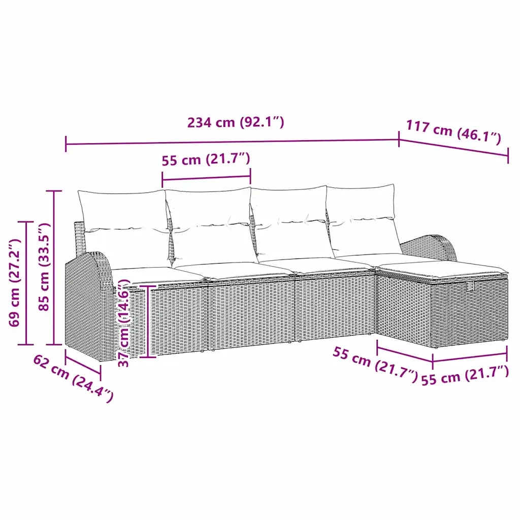 Set di divani con cuscino 5 pcs Nero e Crema polyrattan 3359056 - Image 9
