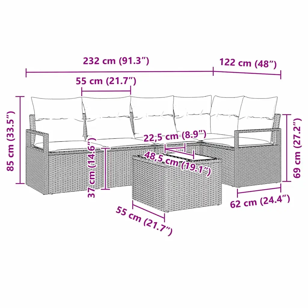 Set di divani 6 pcs Grigio polyrattan 3346389 - Image 9