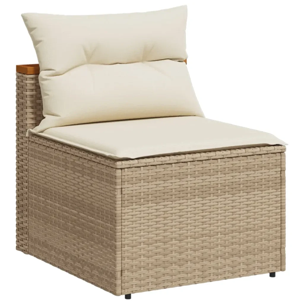 Set Divano da Giardino 5 pz con Cuscini Beige Polyrattan Acacia - Image 4