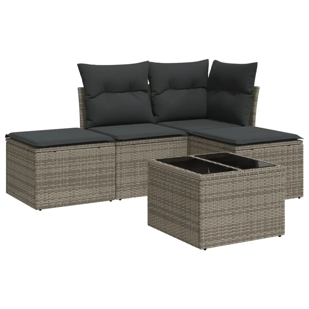 Set Divano da Giardino 5 pz con Cuscini Grigio in Polyrattan 3217490 - Image 2