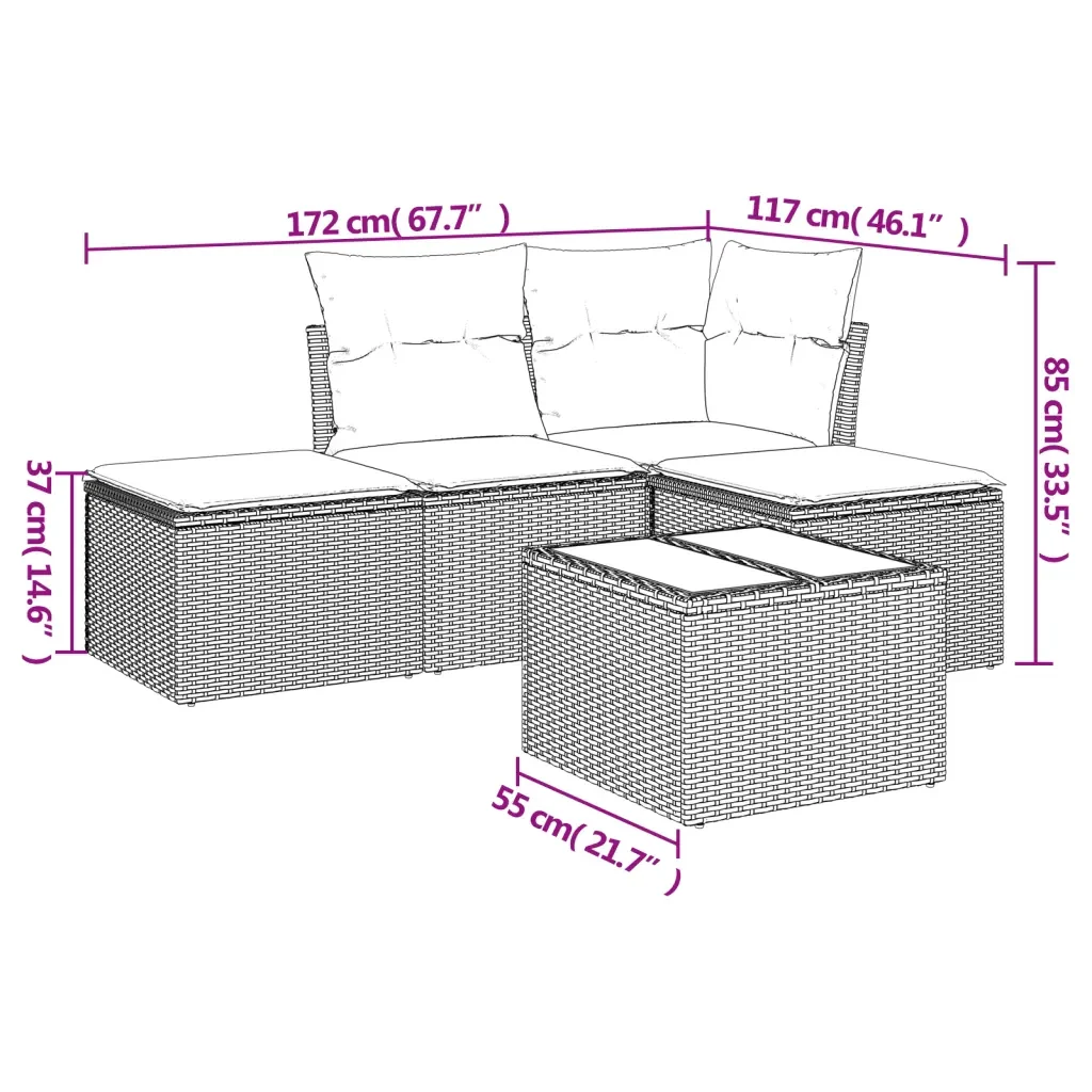 Set Divano da Giardino 5 pz con Cuscini Grigio in Polyrattan 3217490 - Image 3