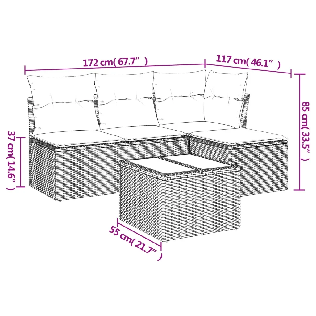 Set Divano da Giardino 5 pz con Cuscini Grigio in Polyrattan 3217510 - Image 3